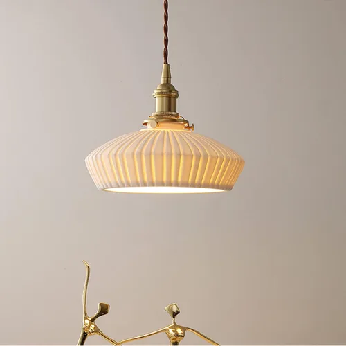 Miniatura 3 de Lámpara colgante de cerámica blanca, cerámica blanca con lámpara de latón zócalo, lámpara colgante de comedor, luz colgante de barra de noche