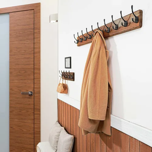 Miniatura 4 de WEBI Perchero de Abrigo Montado en Pared, Ganchos de Abrigo Montados en Pared, 16" de Agujero a Agujero, Colgador de Abrigo de Pared, Riel de Madera