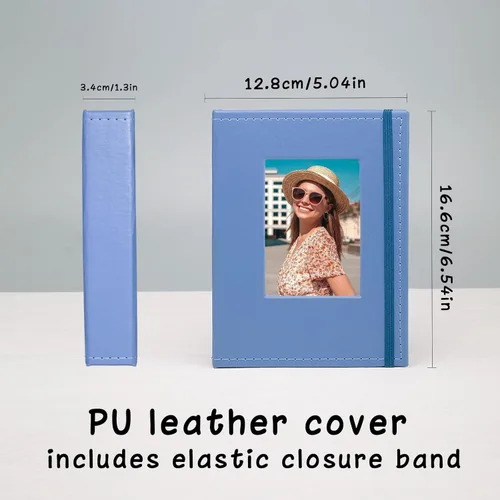 Miniatura 4 de Álbum de fotos pequeño de 4 x 6 pulgadas, paquete de 2 libros de fotos de cuero, cada mini álbum de 26 páginas tiene capacidad para 52 fotos, Azul