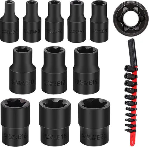 Miniatura 10 de SEDY E-TORX Juego de llaves de vaso de 14 piezas – Juego de llaves Torx hembra de primera calidad, enchufes Torque Star definitivos, enchufes Torx