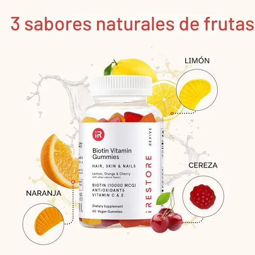 Miniatura 6 de iRestore Vitaminas para el cabello, gomitas veganas de biotina para la piel del cabello y las uñas, gomitas para el cabello, gomitas de biotina
