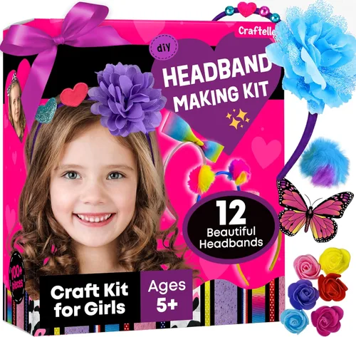 Kit de fabricación de diademas para niñas, haz tus propias diademas de moda para niñas, accesorios para el cabello de bricolaje para niñas de 4 a 6