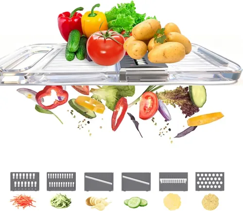 Miniatura 3 de ZKIRON Cortador de mandolina para cocina, cortador de verduras multifuncional 6 en 1 con cuerpo transparente y protector de mano seguro, rebanador