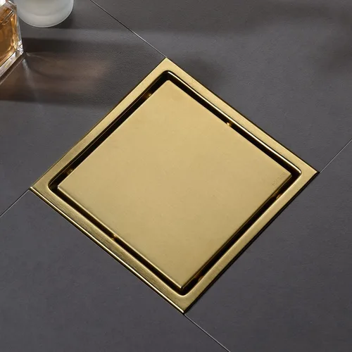 Miniatura 2 de Desagüe de ducha cuadrado dorado cepillado de 6 pulgadas, con cubierta de rejilla extraíble, forma oculta, acero inoxidable SUS304 Negro mate
