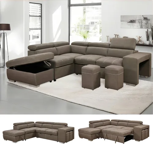 Miniatura 15 de THSUPER Sofá seccional reclinable de microfibra de 102 pulgadas en forma de L con cama extraíble y chaise de almacenamiento, sofás convertibles