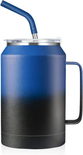 Miniatura 9 de zenbo - Vaso de acero inoxidable aislado al vacío con asa, tapa y popote, mantiene las bebidas frías hasta 36 horas, cuerpo a prueba de sudor, apto