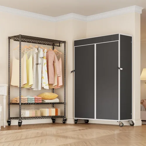 Miniatura 7 de Higeego H4 Plus Perchero Enrollable con Cubierta, Perchero de Ropa Resistente con Ruedas, Closet Portátil para Colgar Ropa, Organizador