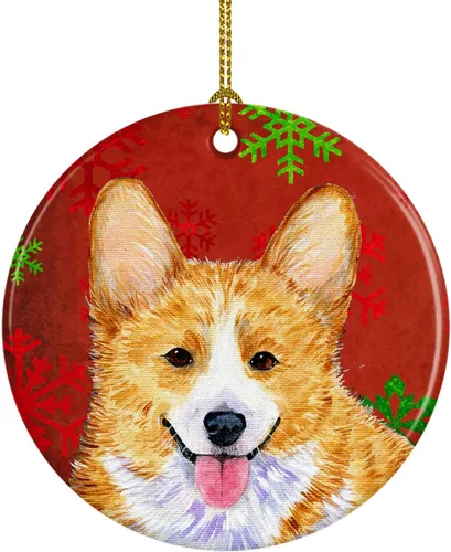 Miniatura 112 de Caroline's Treasures Bulldog English - Copos de nieve rojos y verdes, adorno de cerámica de Navidad, decoración colgante para el hogar, Navidad