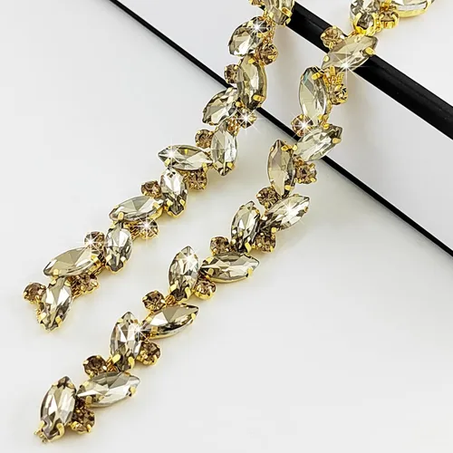Correa de diamantes de imitación de 1 yarda, apliques brillantes para decoración de fiesta de boda y adornos de disfraces de novia, accesorios de