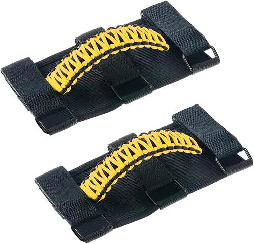 Miniatura 20 de Savadicar Paquete de 4 Asas de Agarre de Barra Enrollable Compatible con 1955-2023 Jeep Wrangler CJ YJ TJ JK JL 4XE & Gladiator JT, Soporte de Negro