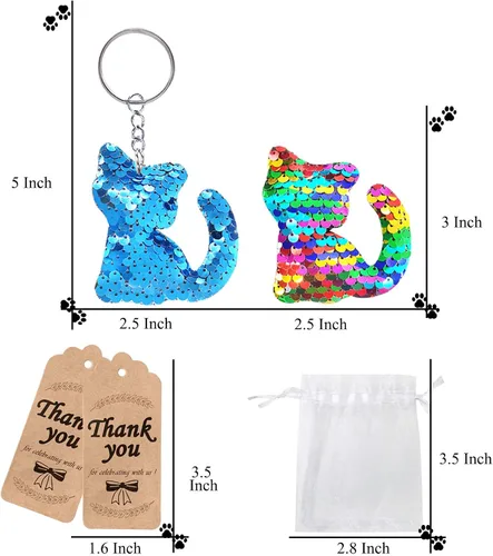 Miniatura 5 de CiciBear Paquete de 60 juegos de fiesta de lentejuelas de doble cubierta con 20 llaveros, 20 etiquetas de agradecimiento y 20 bolsas para fiestas