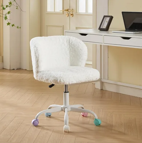 Miniatura 15 de Henf Silla de escritorio tapizada en piel sintética negra para maquillaje con base dorada, silla giratoria de oficina, silla de computadora