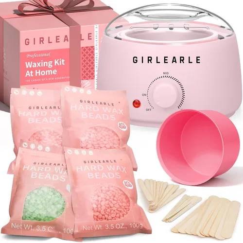 Kit de depilación para mujeres y hombres, GIRLEARLE calentador de cera para depilación en casa con perlas, múltiples fórmulas dirigidas a diferentes