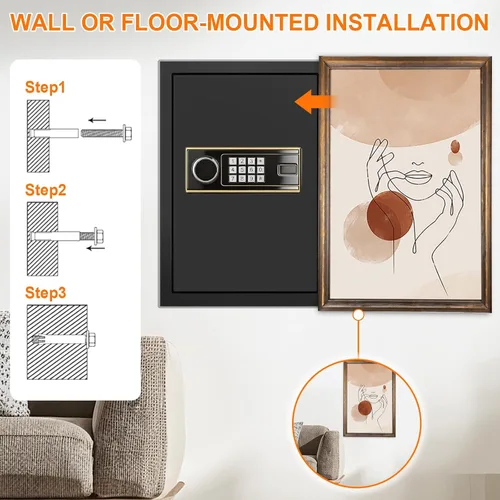 Miniatura 8 de Caja fuerte ignífuga grande de 3.4 pies cúbicos para el hogar, seguridad digital ignífuga e impermeable con teclado programable y bloqueo de llave