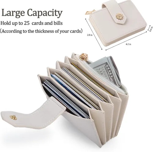 Miniatura 2 de Billetera pequeña para mujer RFID para mujer, carteras para tarjetas para mujer, delgada, cartera para tarjetas de crédito para mujer, beige-2