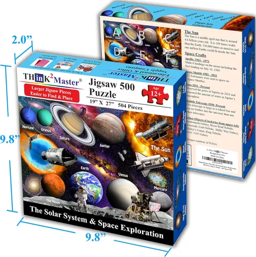 Miniatura 5 de Think2Master Sistema solar y exploración espacial 500 piezas con piezas muy grandes rompecabezas 13+, adolescentes, adultos y familias. Gran regalo