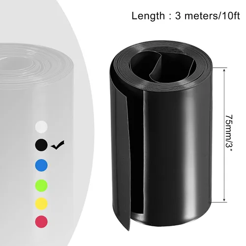 Miniatura 2 de MECCANIXITY - Tubo termorretráctil de PVC para envolver baterías de 48 mm de diámetro, 75 mm de ancho plano, 3 metros (10 pies) de longitud, negro