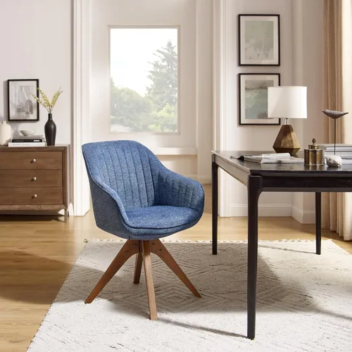 Miniatura 6 de Art Leon Silla de Escritorio - Silla de Oficina Moderna de Mediados de Siglo Sin Ruedas, Silla Giratoria de Acento con Patas de Madera de Roble