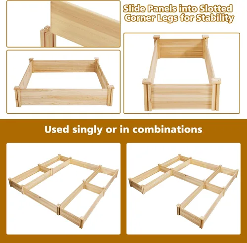 Miniatura 6 de S AFSTAR Cama de jardín elevada de madera, kit de jardinera divisible, cama elevada para plantar flores al aire libre, macetas sobre el suelo