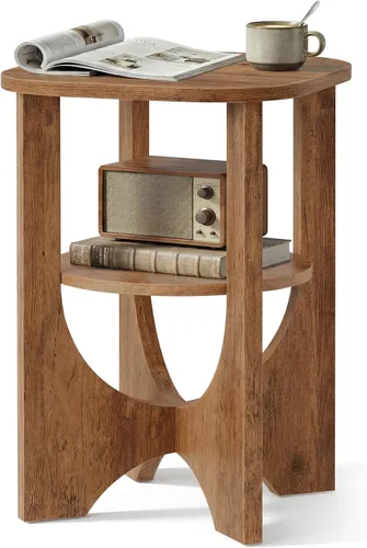 Miniatura 7 de VASAGLE Mesa auxiliar, mesa auxiliar pequeña de 2 niveles, mesita de noche con estante inferior para espacios pequeños, sala de estar, dormitorio