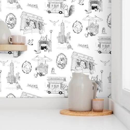 Miniatura 8 de Papel tapiz para despegar y pegar, papel tapiz extraíble personalizado de Nueva York Toile NYC Pigeons Squirrels Central Park Spoonflower