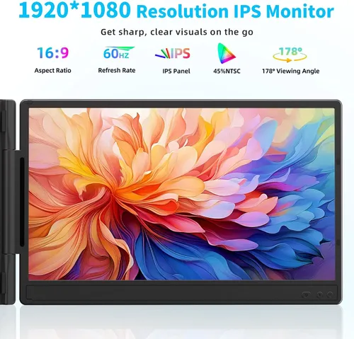 Miniatura 3 de Extensor de pantalla para laptop de 14" - Extensor de monitor IPS FHD 1080P de pantalla dual, monitor portátil para laptops de 13-17" con puerto