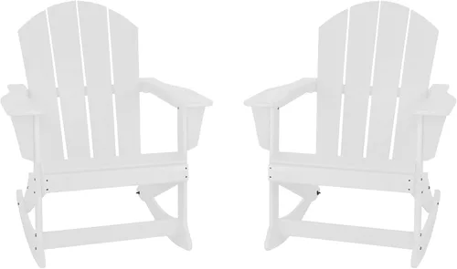 Miniatura 190 de WestinTrends Silla mecedora Malibu de poliéster para exterior/patio Adirondack, Negra