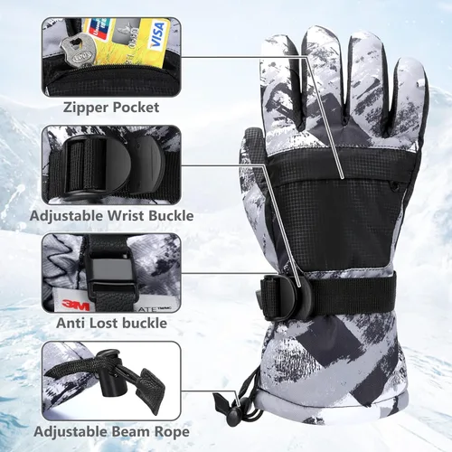 Miniatura 2 de Guantes de esquí, guantes de nieve impermeables y transpirables más cálidos para clima frío, se adaptan tanto a hombres como a mujeres, para padres