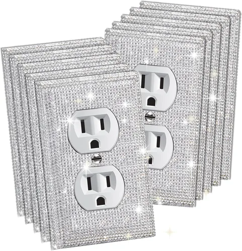 Miniatura 19 de 1 pieza de cubierta de placa de pared con diamantes de imitación brillantes plateados, cubierta decorativa para interruptor de luz con brillos
