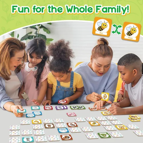 Miniatura 6 de Edulok Juego de tarjetas de memoria, juego de partidos para niños pequeños, aprender español para niños, tarjetas flash bilingües, juguetes