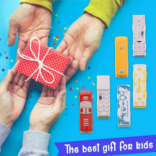 Miniatura 7 de Hanaive Juego de 6 piezas de coches de autobús escolar, juego de autos pequeños de metal fundido a presión, autobús urbano, autobús de doble piso