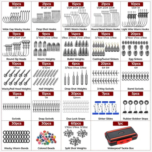 Miniatura 5 de MadBite by KastKing 182/265/400pcs Compact Fishing Tackle Kit - All-in-One Freshwater Hooks, Weights, Bobbers in Tackle Box, Fishing Gear Set for