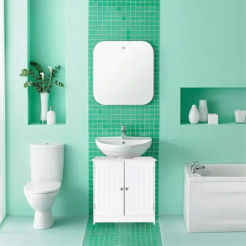 Miniatura 5 de Ochine Armario de almacenamiento con pedestal debajo del fregadero con 2 puertas y estante, armario de almacenamiento moderno para baño, organizador