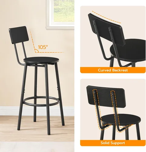 Miniatura 6 de HOOBRO Taburetes de bar, juego de 2 taburetes de bar redondos con respaldo, sillas de bar de 25.2 pulgadas para isla de cocina, comedor, taburetes