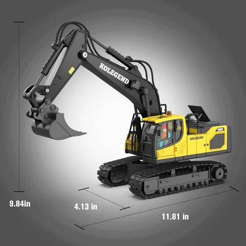 Miniatura 7 de kolegend Excavadora de juguete con control remoto para niños, 2 baterías, excavadora de control remoto a escala 1/20 con pala de aleación, cabina