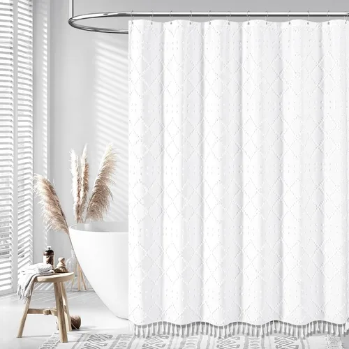 Miniatura 7 de Dynamene Cortina de ducha de tela de 36 x 72 pulgadas, diseño bohemio, geométrico, a rayas, para baño, juego de cortina de ducha estrecha gruesa