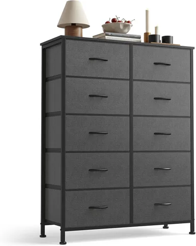Miniatura 8 de Sweetcrispy, Torre de Almacenamiento de Tela de 10 Cajones con Contenedores, Organizador de Cajonera Alta para Dormitorio, Armario, Pasillo, Marco
