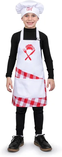 Dress Up America Juego de delantal para niños, sombrero de chef y delantal para cocinar y hornear, disfraz de chef