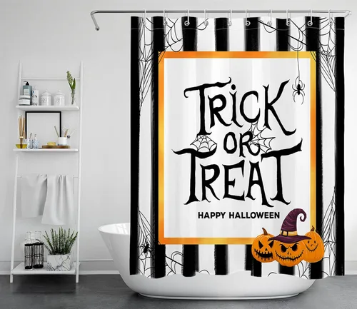 Miniatura 18 de LB Cortina de ducha de Halloween, cementerio de terror, fantasma, gatos negros en árbol, calabaza, cortinas de ducha para baño con ganchos, 60 x 72