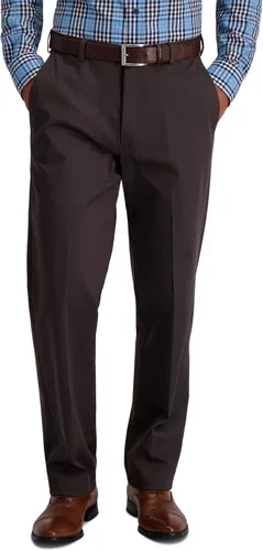 Haggar Pantalón casual para hombre sin hierro de alta calidad, color caqui, ajuste clásico, parte delantera plana, cintura expansible, tallas