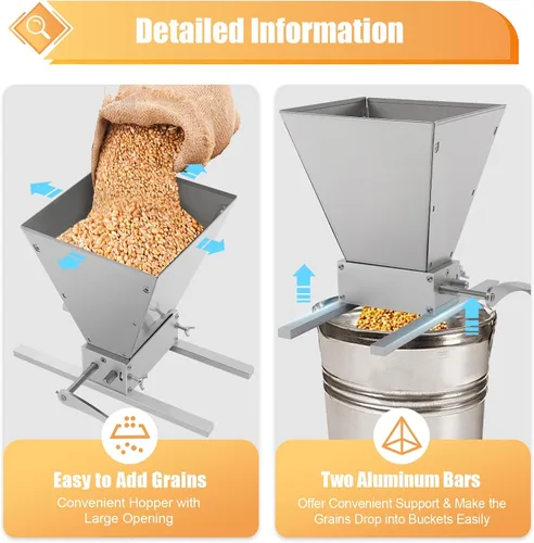 Miniatura 7 de Trituradora manual de granos, molinillo de cereales secos de acero inoxidable, molino de malta ajustable, taladro de baja velocidad,