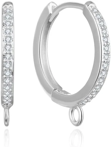 Adabele - 10 ganchos redondos de plata de ley auténtica para aretes de 0.551 in (0.55 pulgadas) con circonita cúbica de diamante de circonita cúbica