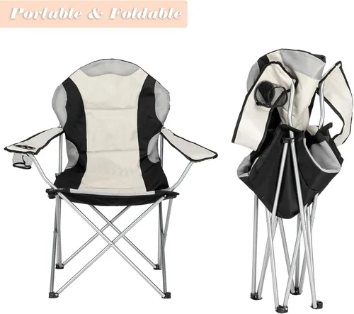 Miniatura 5 de Sillas plegables de campamento para adultos, sillas de campamento plegables con portavasos y bolsa exterior, silla ligera y portátil al aire libre