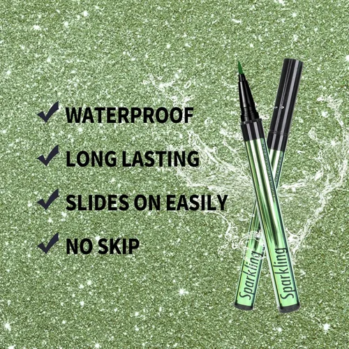 Miniatura 3 de Music Flower Delineador de ojos, delineador líquido impermeable con punta de precisión, delineadores de ojos metálicos de color brillante, Verde