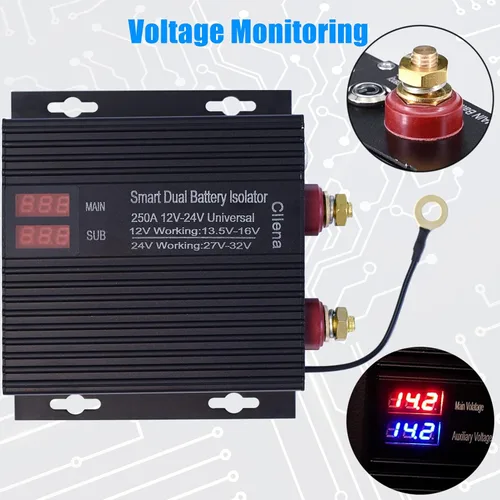 Miniatura 2 de Aislador inteligente de doble batería, 12 V/24 V, relé sensible al voltaje universal de 250 amperios - VSR para automóvil, RV, ATV, UTV, cámper