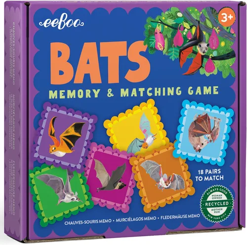eeBoo: Bats Little Memory & Matching Game - 18 pares para emparejar y memorizar, fichas coloridas, fomenta habilidades de reconocimiento y