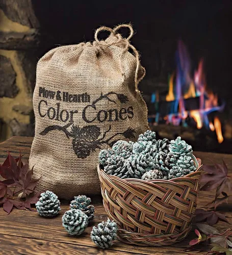 Miniatura 4 de Piñas de colores para chimenea Plow & Hearth, piñas de pino con llama cambiante de arcoíris para alegría navideña, accesorios para quemar con centro