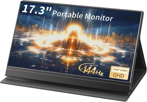 Monitor portátil para portátil de 17.3 pulgadas, 2.5K (2560 x 1440p), monitor de juegos IPS HDR de 144 Hz, puertos HDMI USB-C funda magnética y