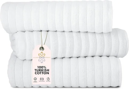 Miniatura 19 de Classic Turkish Towels - Juego de toallas de baño de algodón extragrande de alta calidad, gruesas y absorbentes, toallas de baño de lujo acanaladas