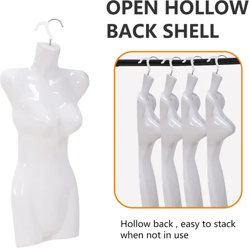 Miniatura 6 de Maniquí de costura de polipropileno (PP), maniquí de costura para torso, maniquí de costura para colgar, maniquí de ropa, con gancho de metal Blanco